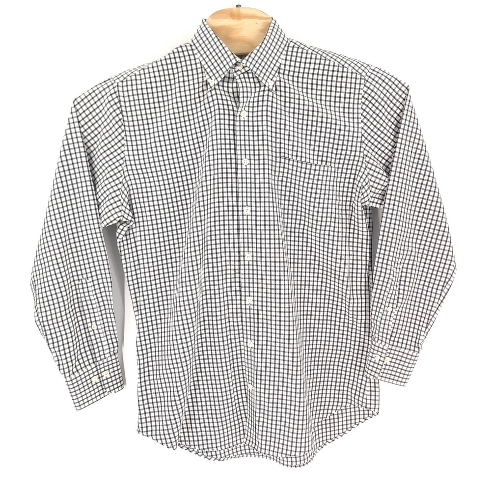 Peter Millar Shirt Mens Medium Black Tattersall Nanoluxe Long Sleeve Button Up